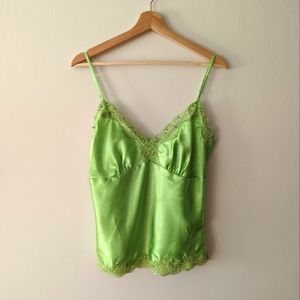 Vintage green satin top with lace and beaded details